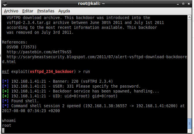 Acceso root a la maquina objetivo después de usar el exploit